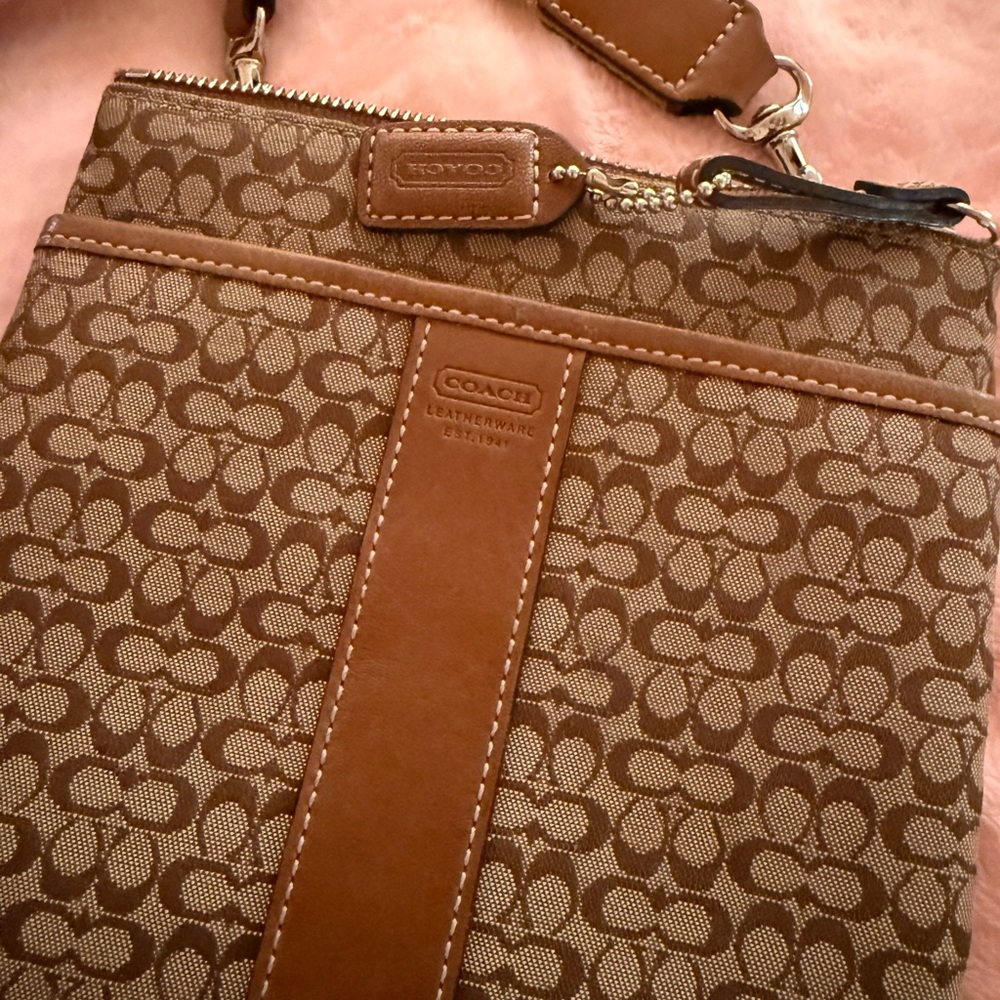 Coach Tan and Brown Signature Crossbody Bag